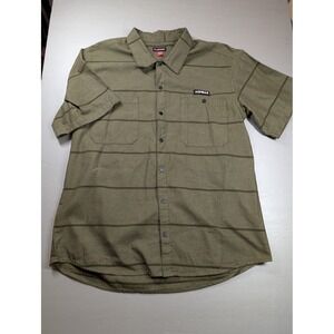 Airwalk Mens Olive Green Striped Short Sleeve Button Up Shirt Size 3XL